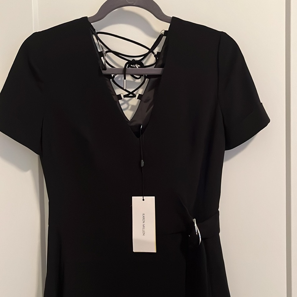 Karen Millen Black High Low Dress with Lace-Up Back